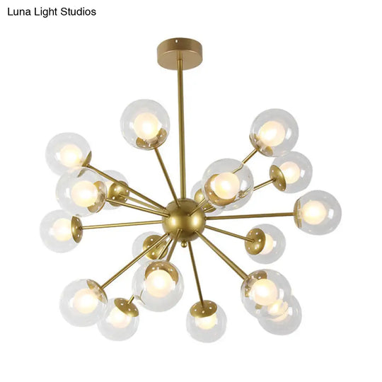 Modern Black/Gold Sputnik Hanging Light Fixture With Glass Shades - 12/18 Heads Ceiling Lamp