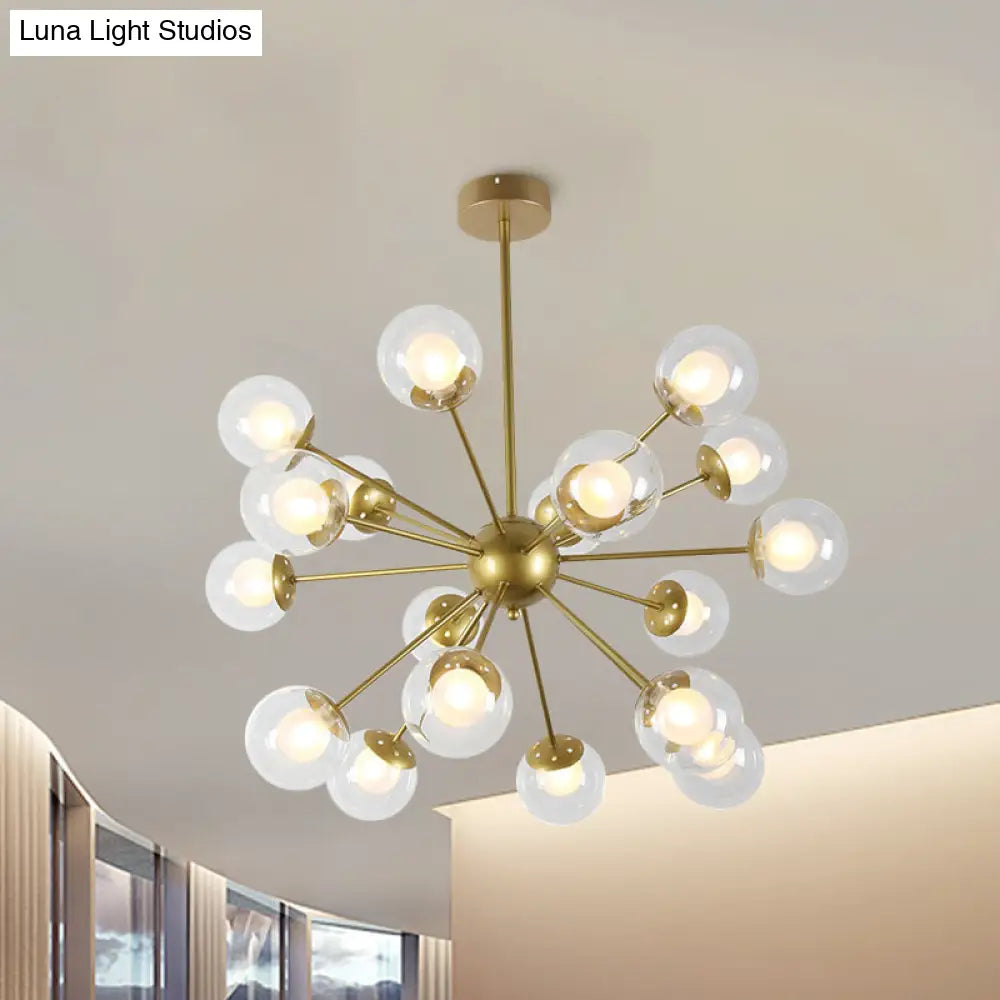 Modern Black/Gold Sputnik Hanging Light Fixture With Glass Shades - 12/18 Heads Ceiling Lamp