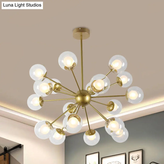 Sleek Black/Gold Sputnik Hanging Light: Contemporary 12/18-Head Ceiling Lamp With Modern Glass