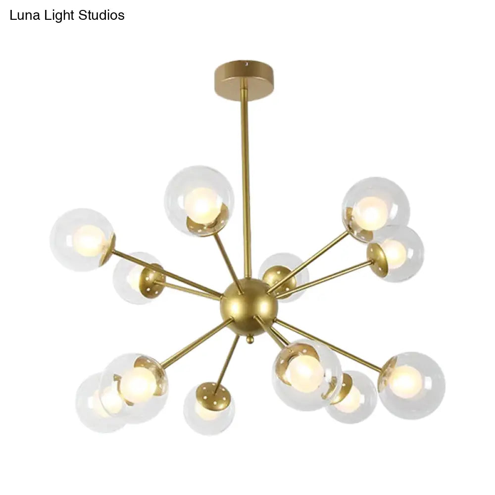 Modern Black/Gold Sputnik Hanging Light Fixture With Glass Shades - 12/18 Heads Ceiling Lamp