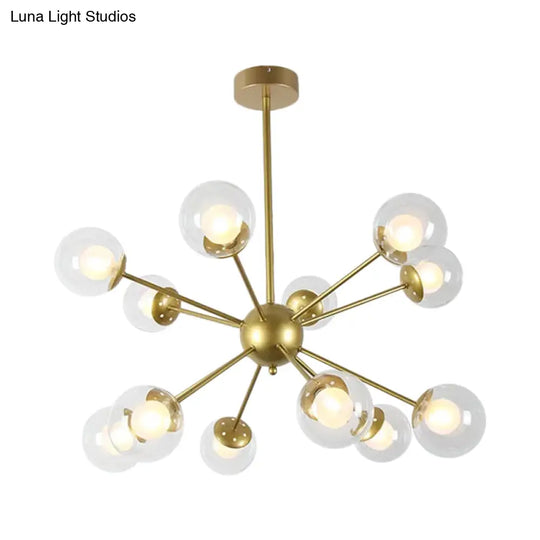 Modern Black/Gold Sputnik Hanging Light Fixture With Glass Shades - 12/18 Heads Ceiling Lamp