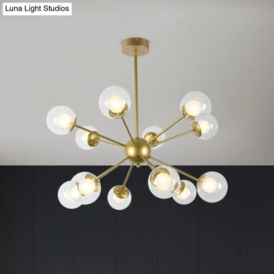 Modern Black/Gold Sputnik Hanging Light Fixture With Glass Shades - 12/18 Heads Ceiling Lamp
