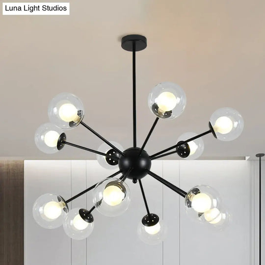 Sleek Black/Gold Sputnik Hanging Light: Contemporary 12/18-Head Ceiling Lamp With Modern Glass