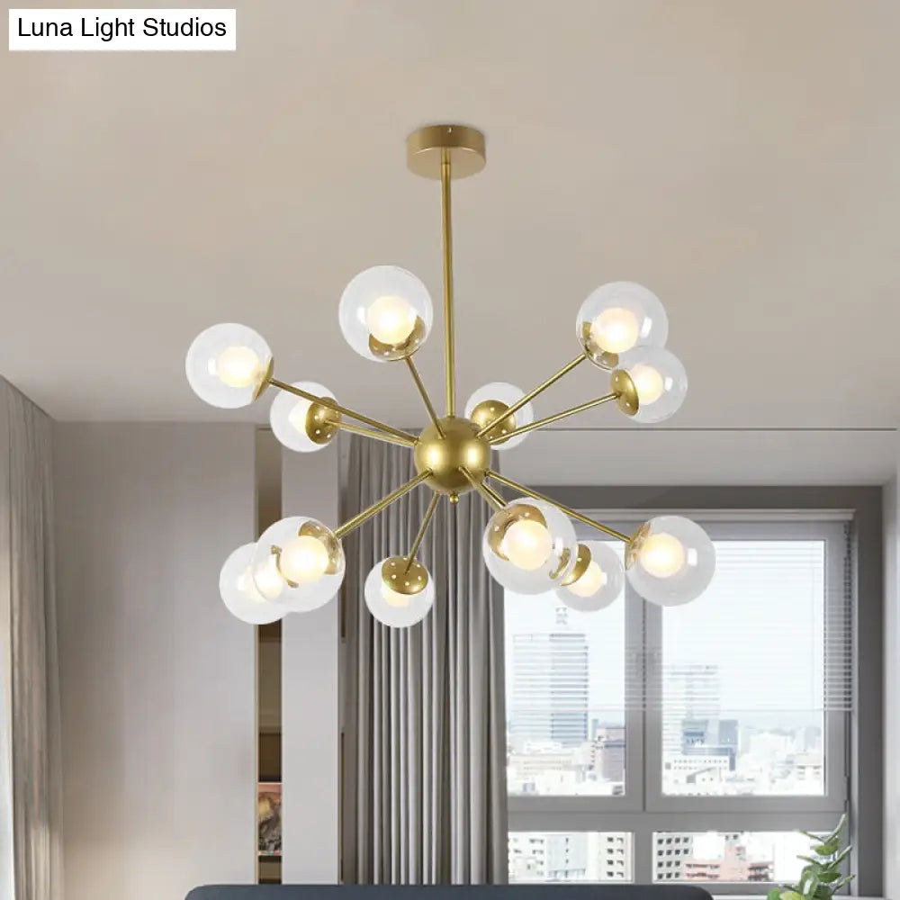 Sleek Black/Gold Sputnik Hanging Light: Contemporary 12/18-Head Ceiling Lamp With Modern Glass