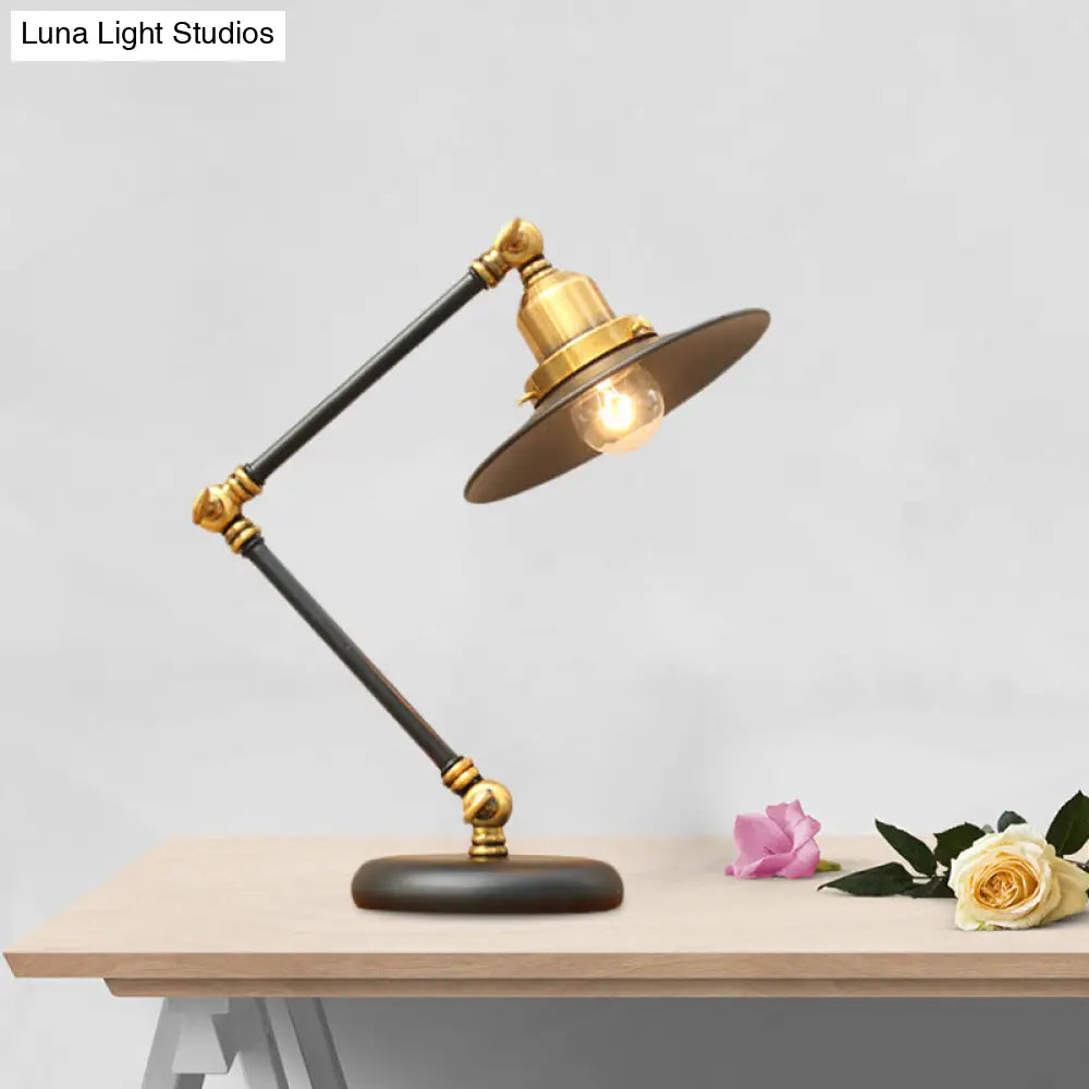 Modern Black/Gold Swing Arm Desk Lamp - Farmhouse Metallic Nightstand Light With Flared Shade