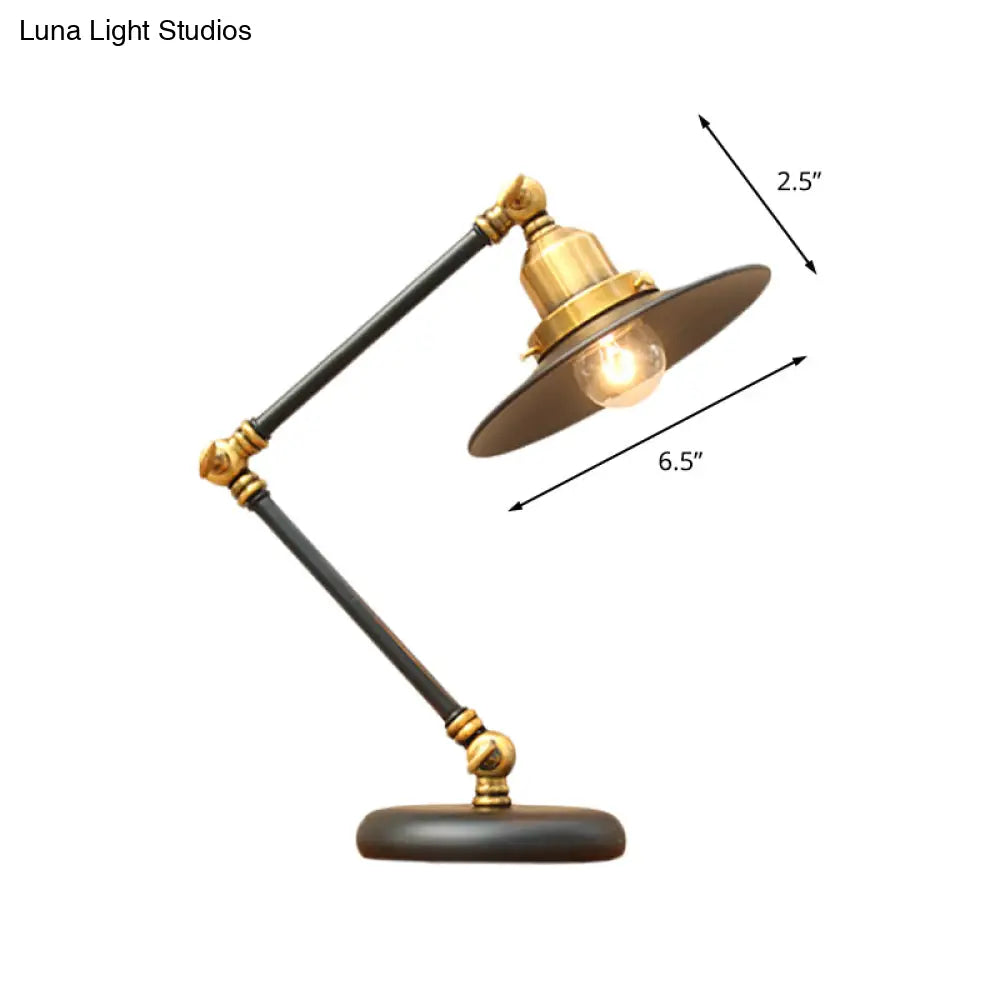 Modern Black/Gold Swing Arm Desk Lamp - Farmhouse Metallic Nightstand Light With Flared Shade