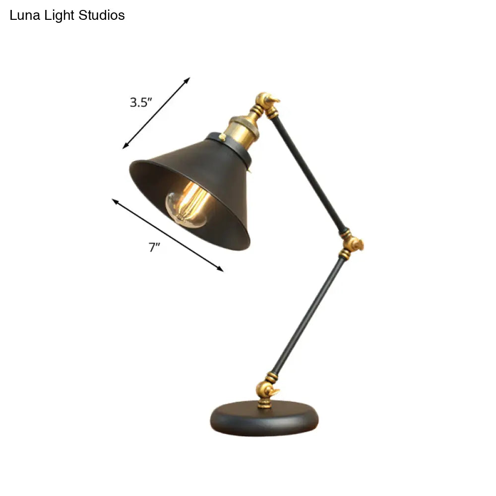 Modern Black/Gold Swing Arm Desk Lamp - Farmhouse Metallic Nightstand Light With Flared Shade