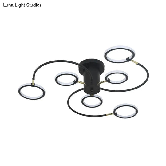 Modern Black/Gold Swirl Semi Flush Mount Led Ceiling Fixture With Rings - Bedroom Lighting