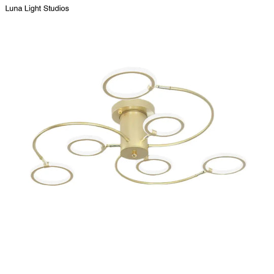 Modern Black/Gold Swirl Semi Flush Mount Led Ceiling Fixture With Rings - Bedroom Lighting