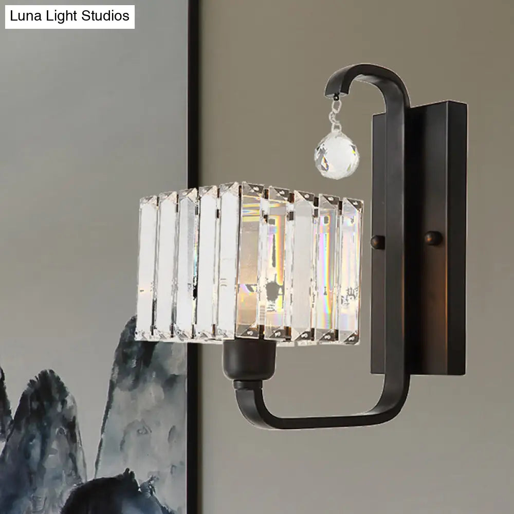 Modern Black/Gold Wall Sconce With Crystal Shade - Indoor Cubic Light Fixture