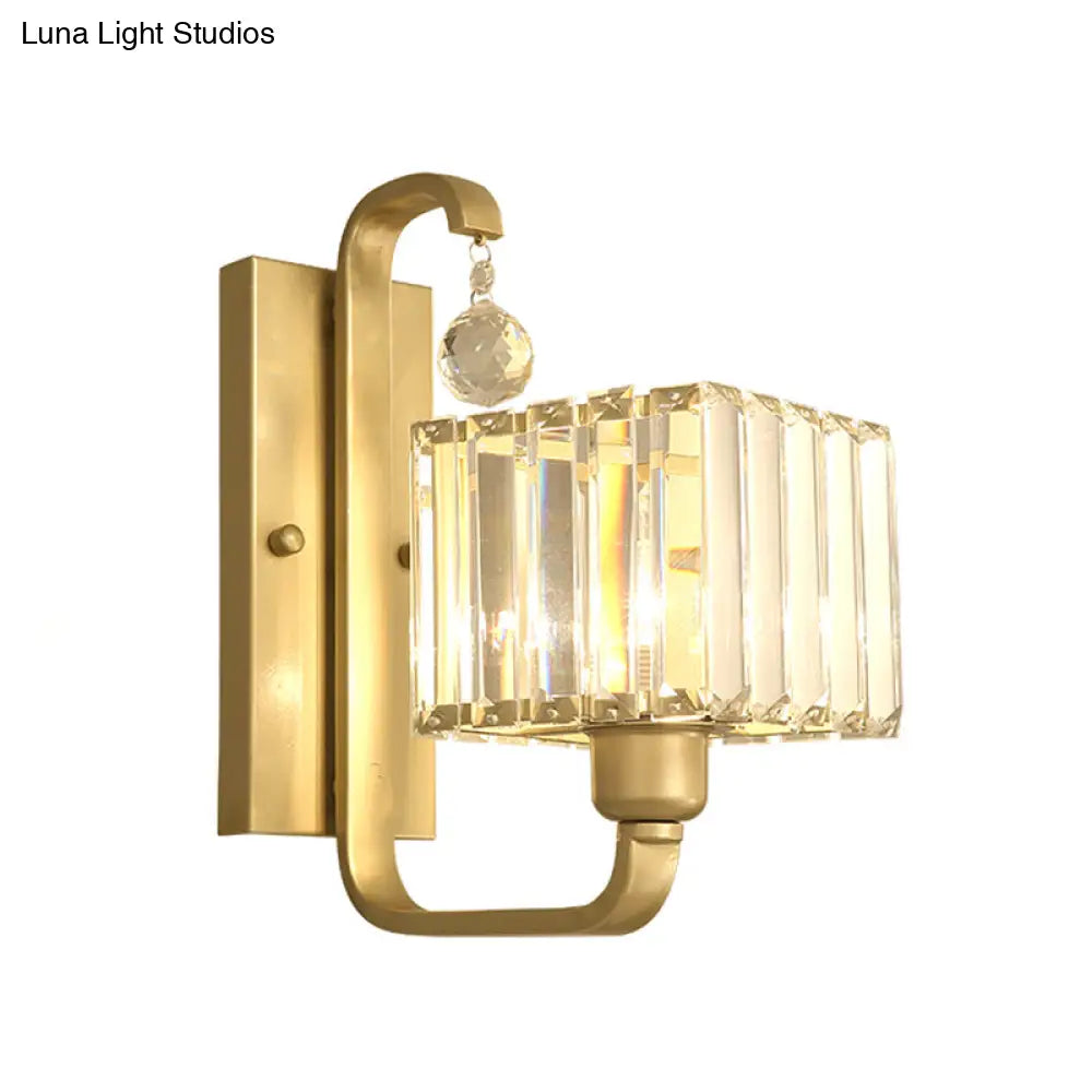 Modern Black/Gold Wall Sconce With Crystal Shade - Indoor Cubic Light Fixture