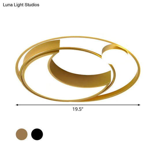 Modern Black/Gold Waxing Moon Flush Mount Light - Acrylic Led Ceiling Lighting With Orbital Side