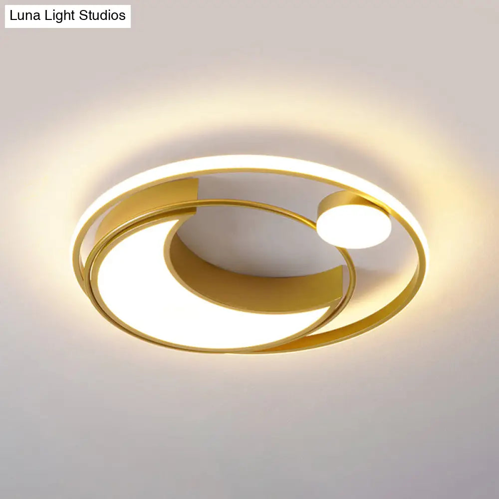 Modern Black/Gold Waxing Moon Flush Mount Light - Acrylic Led Ceiling Lighting With Orbital Side