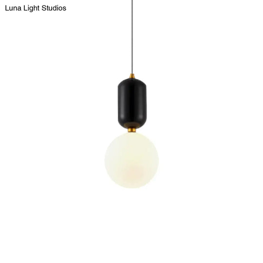 Modern Black/Gold/White Ball Pendant Light With Milky Glass Led Ceiling Fixture - 1 6/8/12 Wide