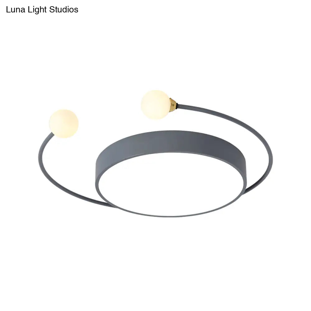 Modern Black/Grey Led Drum Ceiling Light With Dual Modes (White/Warm) - Flush Mount