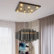 Modern Black Hexagon Led Crystal Ceiling Light For Dining Room Hanging