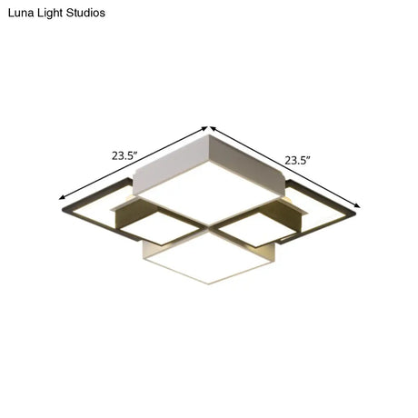 Modern Black Integrated Led Ceiling Lamp - 18’/23.5’ Wide Square Flush Mount Fixture In