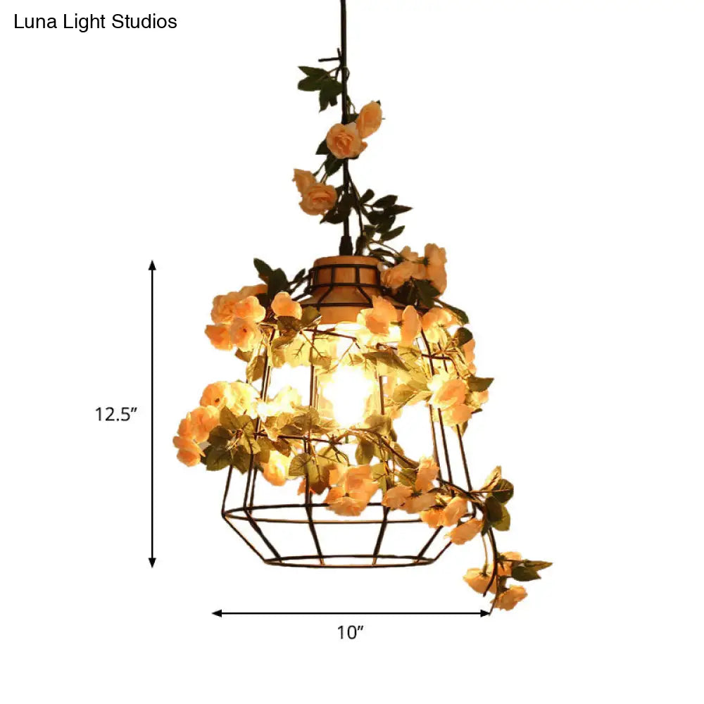 Barn Cage Pendant Light Fixture - Black Jar/Diamond Design For Farmhouse Restaurant Or Home Décor