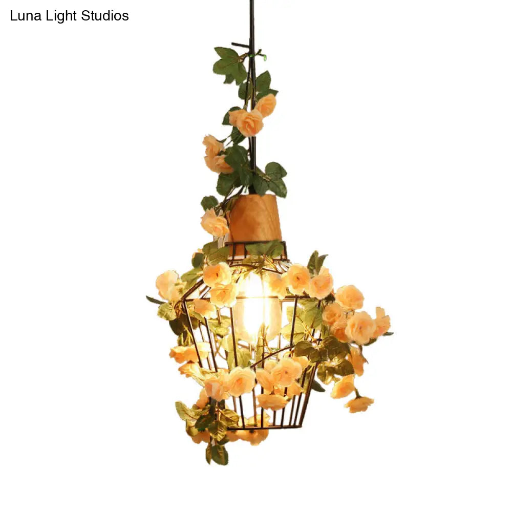 Modern Black Iron Pendant Light With Hanging Flower Jar Design Ideal For Restaurants And