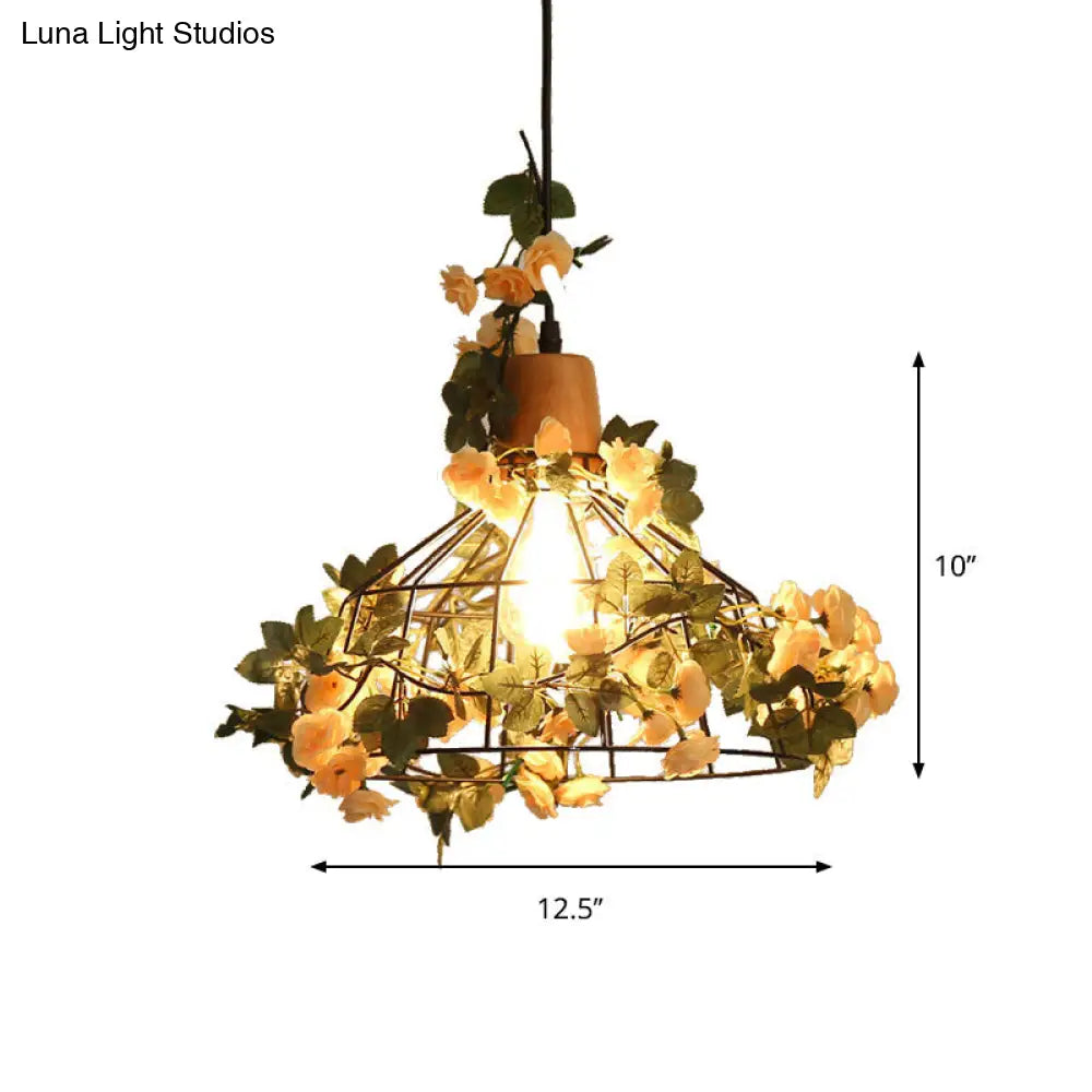Barn Cage Pendant Light Fixture - Black Jar/Diamond Design For Farmhouse Restaurant Or Home Décor