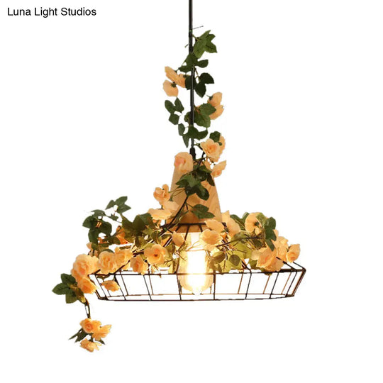 Modern Black Iron Pendant Light With Hanging Flower Jar Design Ideal For Restaurants And