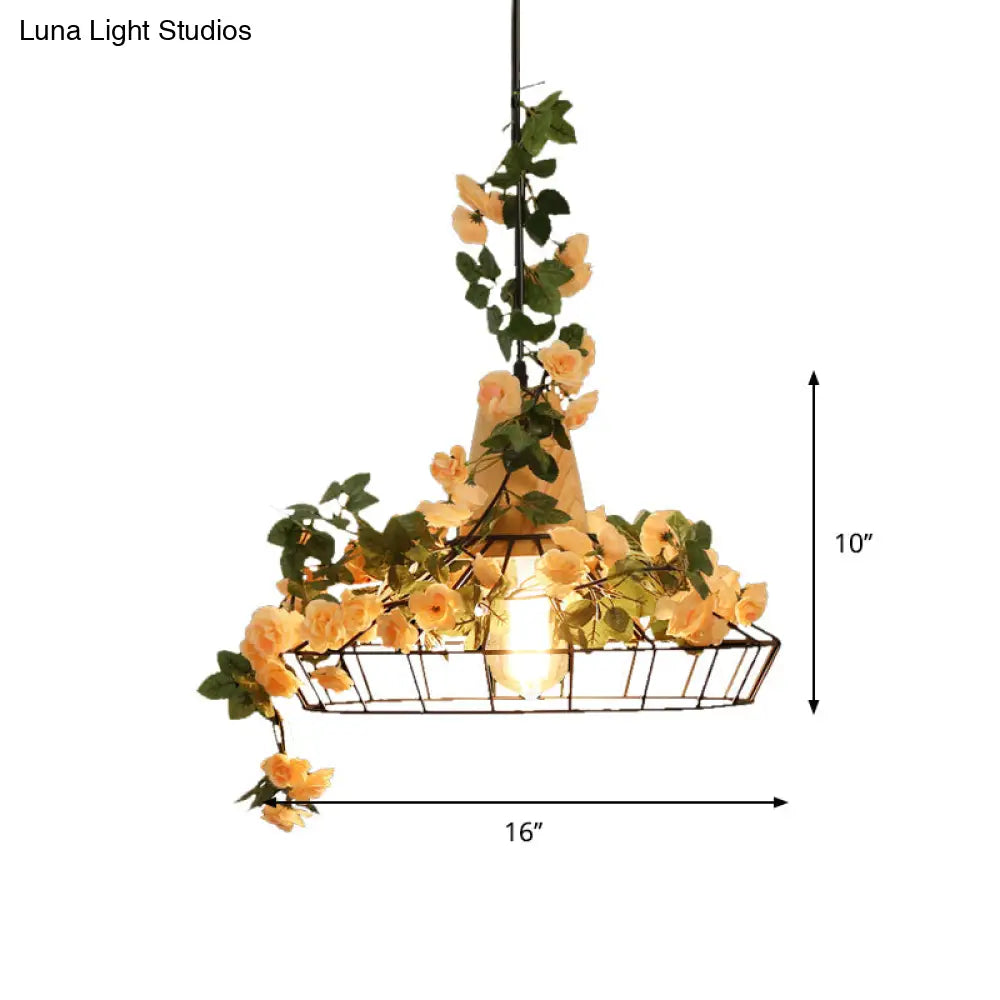 Modern Black Iron Pendant Light With Hanging Flower Jar Design Ideal For Restaurants And