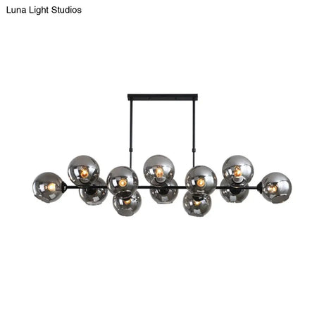 Modern Black Island Lighting With Smokey-Glass 8/12 Heads - Stylish Hanging Lamp For Living Room