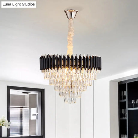 Modern Black K9 Crystal Prism Cone Chandelier Pendant - 10/13/33 Lights Living Room Down Lighting