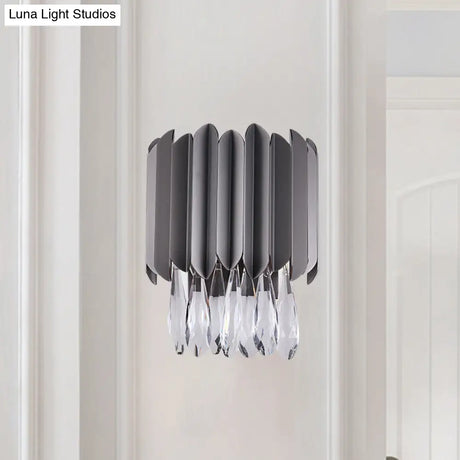 Modern Black K9 Crystal Teardrop Wall Lighting Fixture - 2 Lights Bedroom Mount