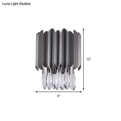 Modern Black K9 Crystal Teardrop Wall Lighting Fixture - 2 Lights Bedroom Mount