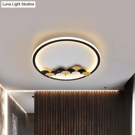 Modern Black Led Ceiling Flush Mount With Leaf/Geometric Design