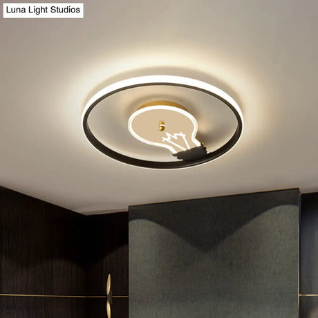 Modern Black Led Ceiling Light With Circle Figure & Bulb Design - Flush Mount Fixture
