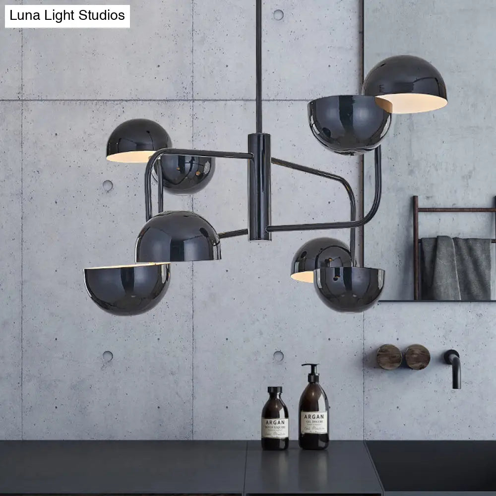Modern Black Led Chandelier Light - 8-Head Office Pendant With Iron Dome Shade