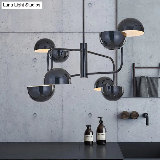 Modern Black Led Chandelier Light - 8-Head Office Pendant With Iron Dome Shade