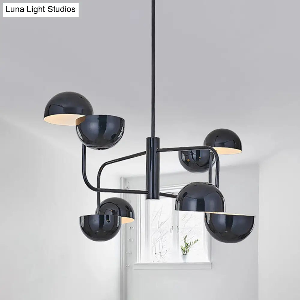 Modern Black Led Chandelier Light - 8-Head Office Pendant With Iron Dome Shade