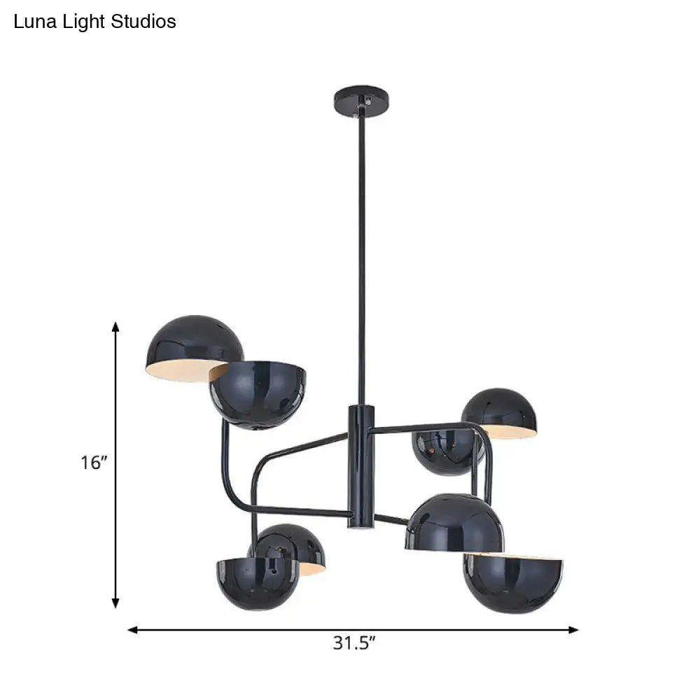 Modern Black Led Chandelier Light - 8-Head Office Pendant With Iron Dome Shade