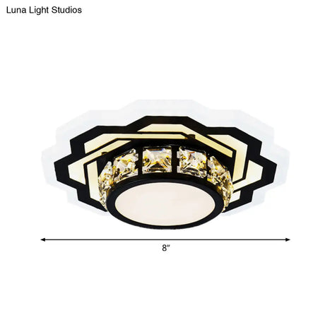Modern Black Led Crystal Flush Mount Ceiling Light With Gear/Flower Design