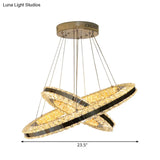 Modern Black Led Double Ring Parlor Hanging Lamp With Clear Crystals - Multi Pendant