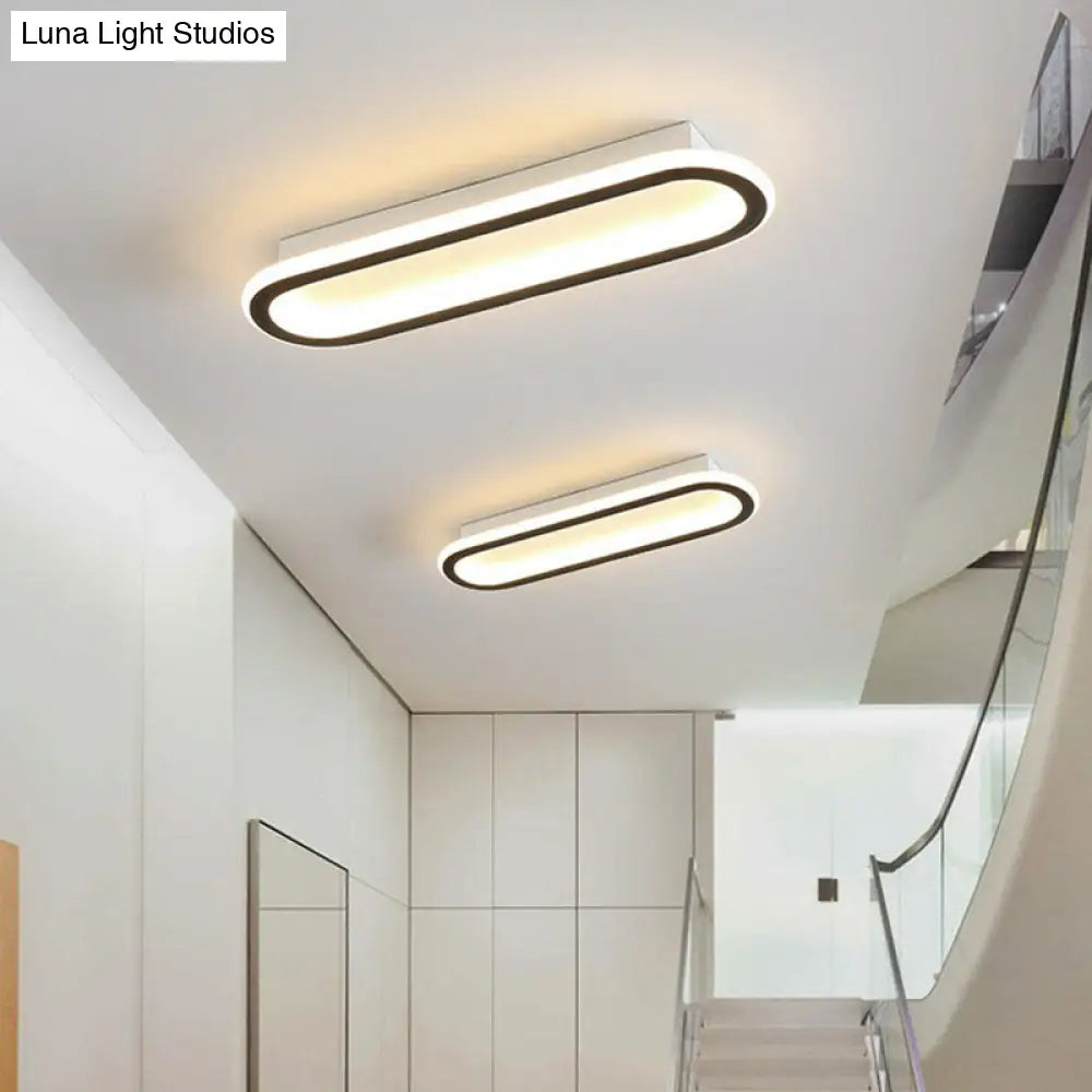 Modern Black Led Flush Ceiling Light For Corridors - Linear Acrylic Design