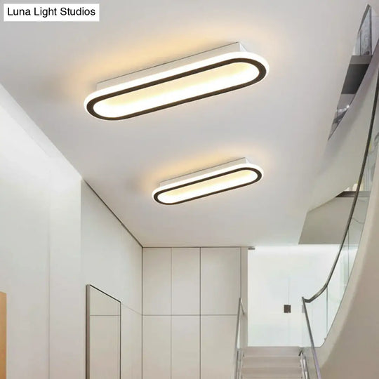 Modern Black Led Flush Ceiling Light For Corridors - Linear Acrylic Design