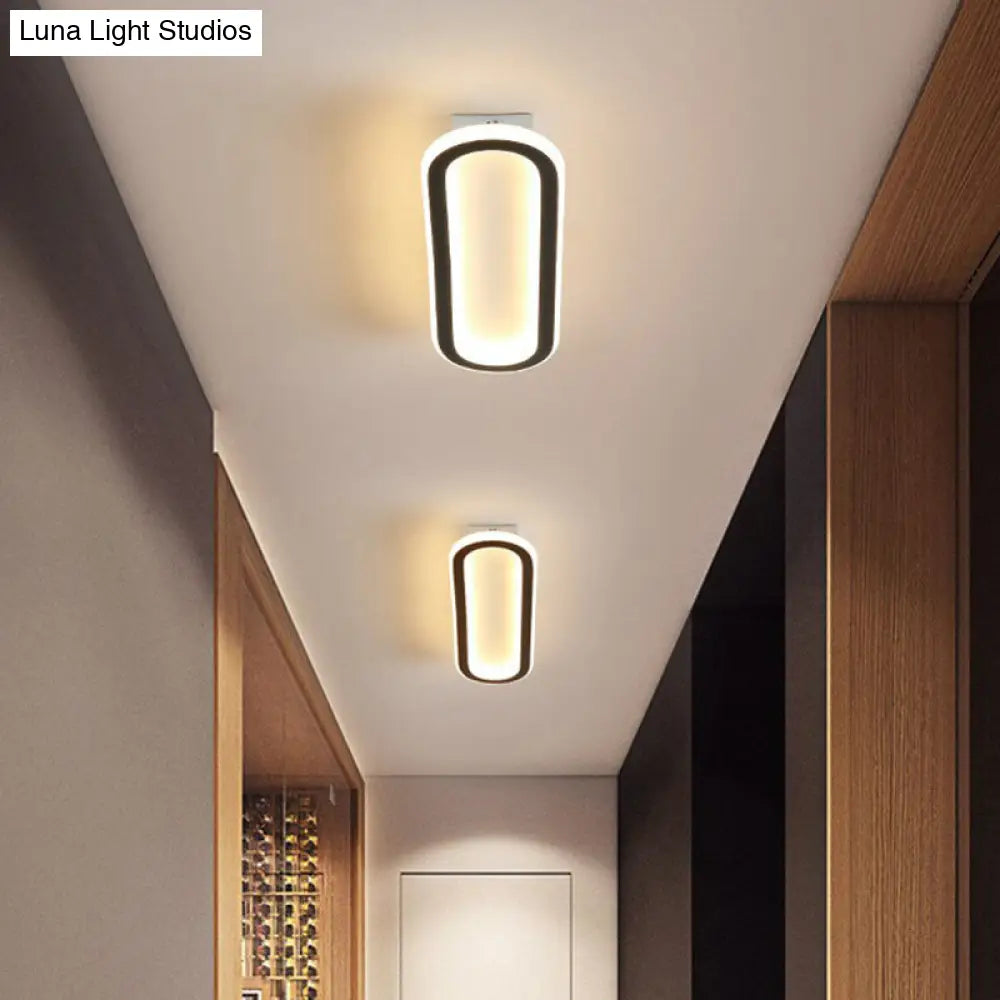 Modern Black Led Flush Ceiling Light For Corridors - Linear Acrylic Design