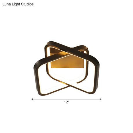 Modern Black Led Flush Mount Ceiling Lamp For Corridor - Double Rectangle Design With Aluminum