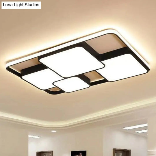 Modern Black Led Flushmount Ceiling Light: Splicing Square Aluminum Design / 25 Warm
