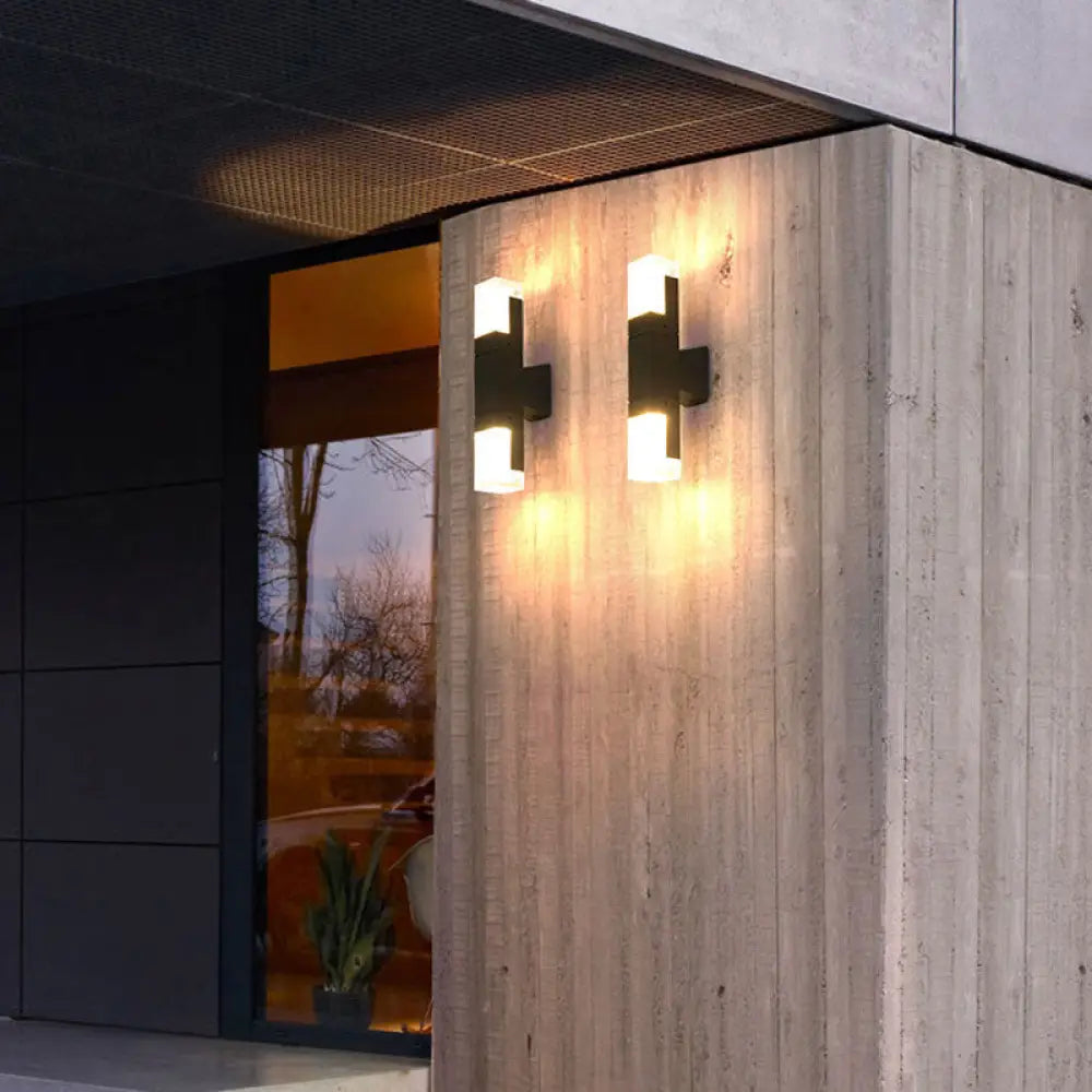 Modern Black Led Wall Sconce For Balcony - Rectangular Acrylic Design 2 / White