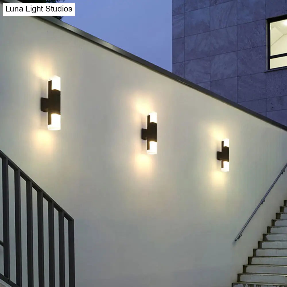 Modern Black Led Wall Sconce For Balcony - Rectangular Acrylic Design