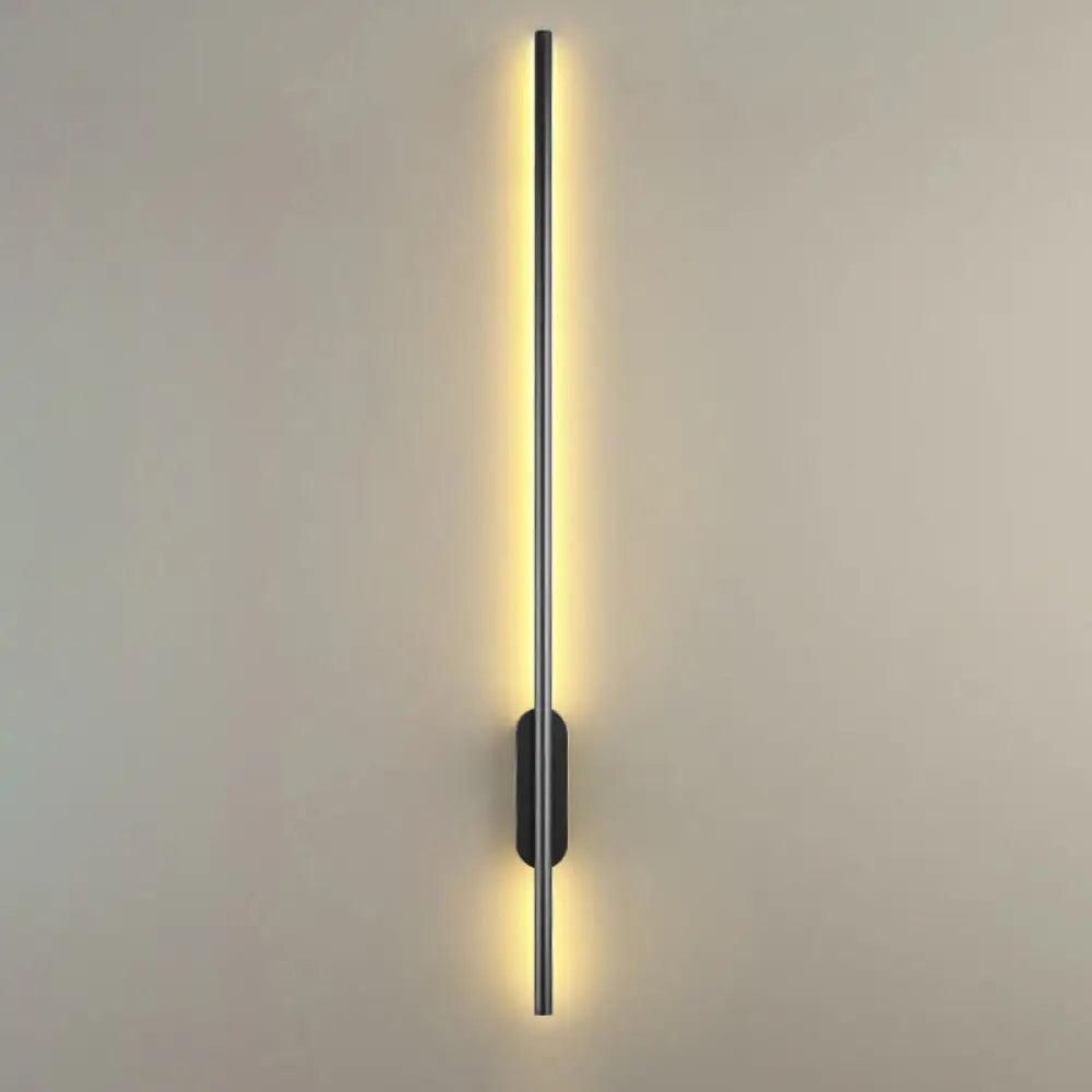 Modern Black Led Wall Sconce For Living Room - Stylish Metallic Fixture / Linear Canopy 31.5