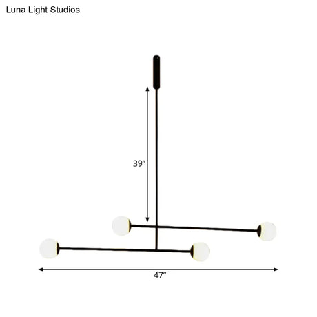 Modern Black Linear Chandelier With 4 Heads And Glass Ball Shade - Perfect For Dining Room