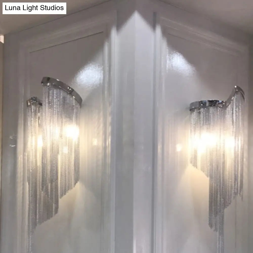Modern Black Living Room Wall Light With Tassel Aluminum Shade - 2 Heads