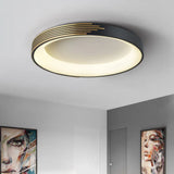 Modern Black Metal Drum Ceiling Light: Led Flush Mount For Bedroom - 12’/18’/23.5’ Wide / 12’