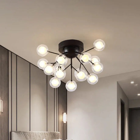 Modern Black Metal Glass Twig Semi Ceiling Mount Bedroom Lamp 15 /